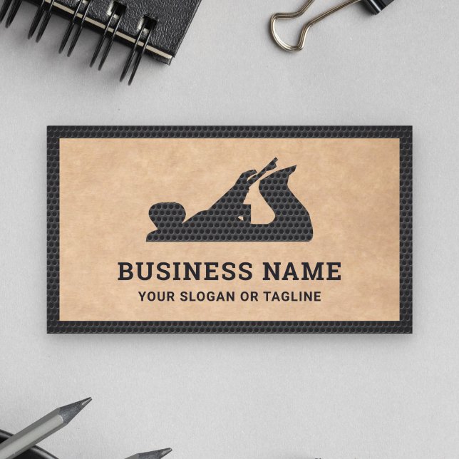 Rustic Kraft Black Hand Plane Handyman Carpenter Business Card (Creator Uploaded)