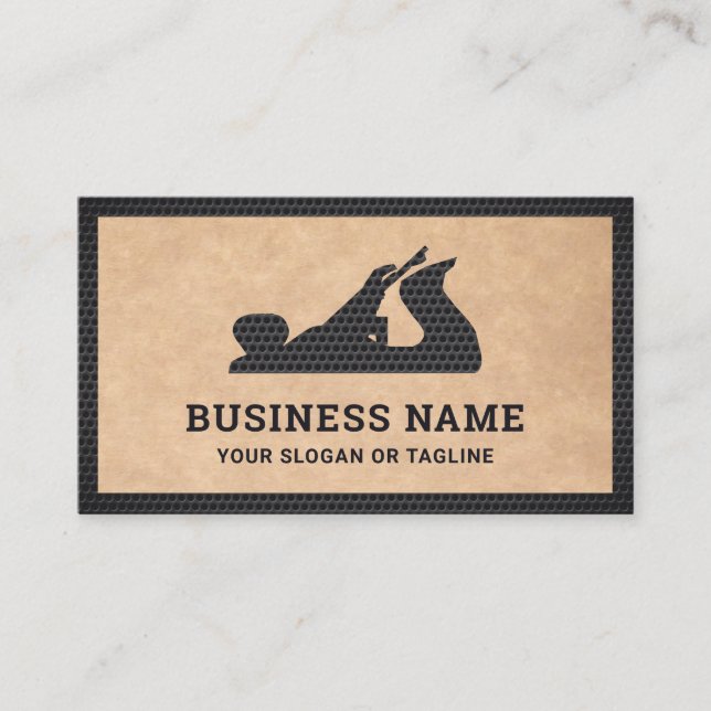 Rustic Kraft Black Hand Plane Handyman Carpenter Business Card (Front)