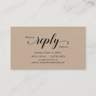 Rustic Kraft, Black Script, RSVP respond Enclosure Card