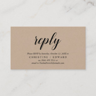 Rustic Kraft, Black Script, RSVP respond Enclosure Card