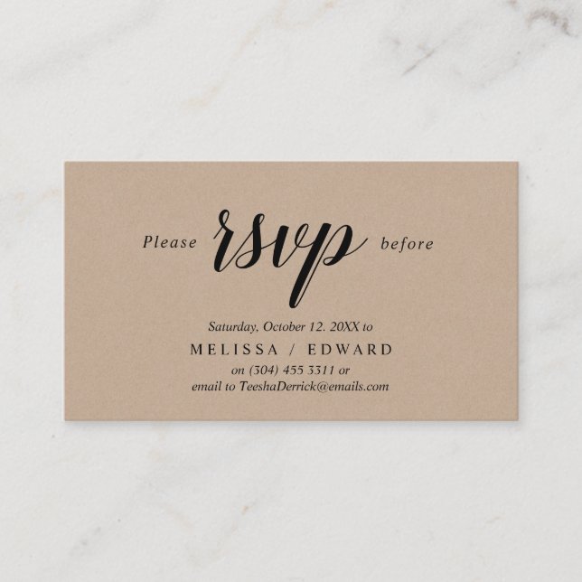 Rustic Kraft, Black Script, RSVP respond Enclosure Card (Front)