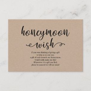 Rustic kraft black script, Wedding Honeymoon Wish Enclosure Card