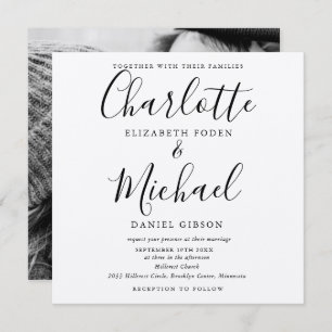 Rustic Kraft Black Script Wedding Photo Invitation