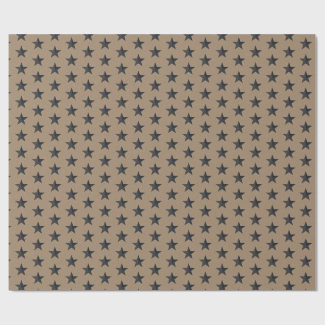 Rustic Kraft Black Stars Wrapping Paper (Flat)