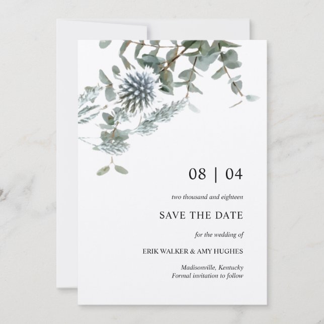 Rustic Kraft Blue Thistle Floral Save the Date Invitation (Front)