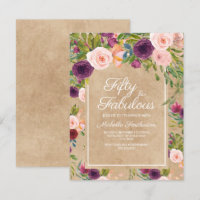 Rustic Kraft Boho Plum Blush Floral 50th Birthday