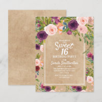 Rustic Kraft Boho Plum Blush Floral Sweet 16