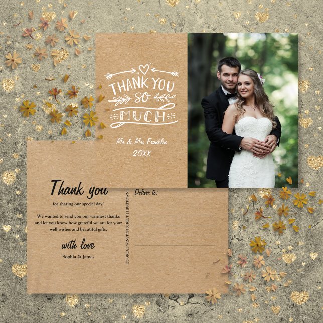 Rustic Kraft Boho Wedding Photo Thank You Postcard (Rustic Kraft Boho Wedding Photo Thank You Postcard)