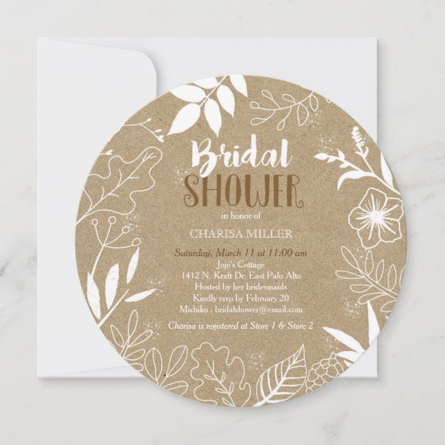 Rustic Kraft Botanical Pattern Bridal Shower Invitation (Front)