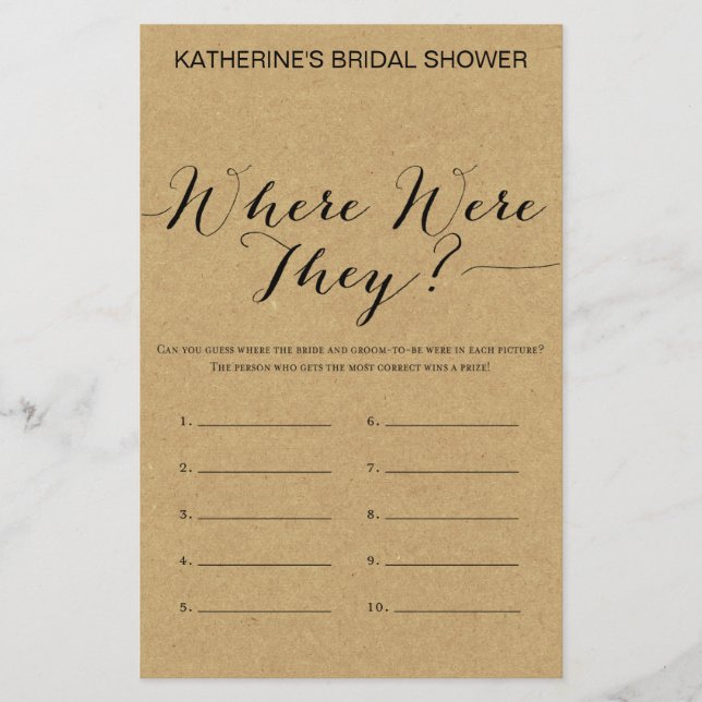 Rustic Kraft Bridal Shower Game PRINTED (Front)