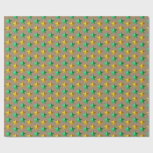 Rustic Kraft Bright Green Gold Stars  Wrapping Paper (Flat)