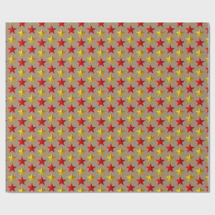 Rustic Kraft Bright Red Gold Stars Wrapping Paper