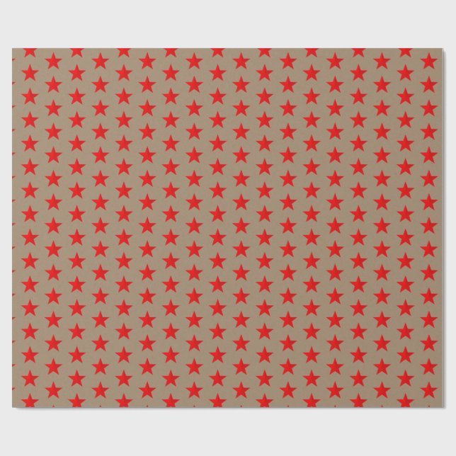 Rustic Kraft Bright Red Stars Wrapping Paper (Flat)