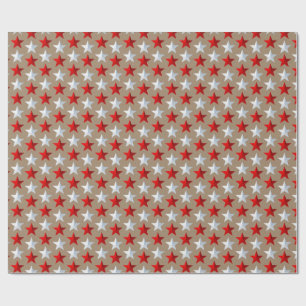 Rustic Kraft Bright Red White Stars  Wrapping Paper