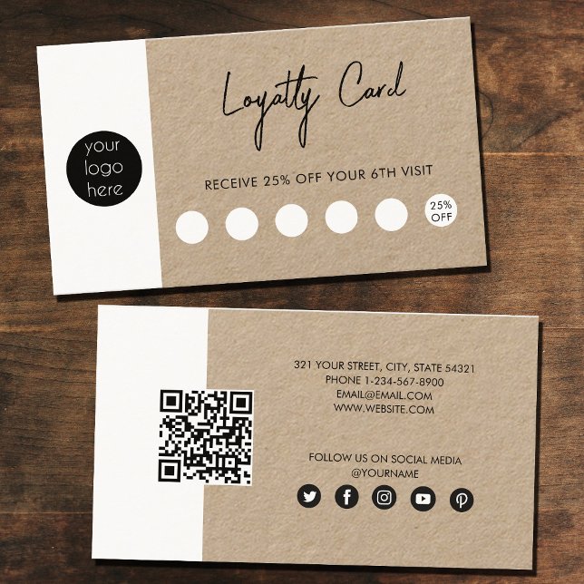 Rustic Kraft Brown Loyalty Business Logo QR Code Business Card (Creator Uploaded)