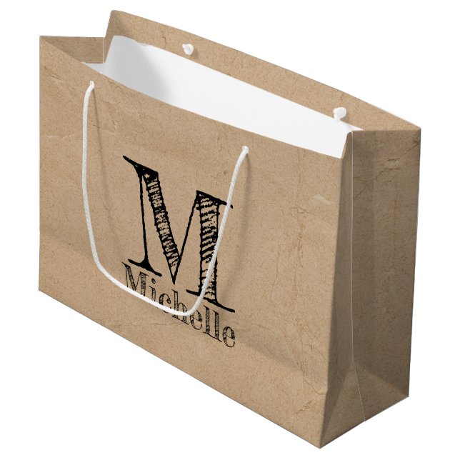 Rustic Kraft Brown Paper Look Monogram Large Gift Bag (Front Angled)