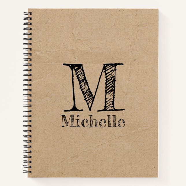 Rustic Kraft Brown Paper Look Monogram Notebook (Front)