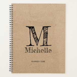 Rustic Kraft Brown Paper Look Monogram Planner
