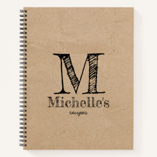 Rustic Kraft Brown Paper Look Monogram Recipes Notebook