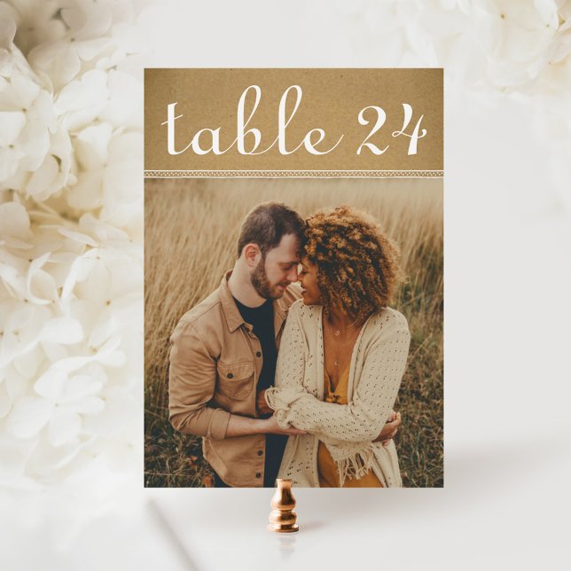 Rustic Kraft Brown Photo Table Number Card (Creator Uploaded)