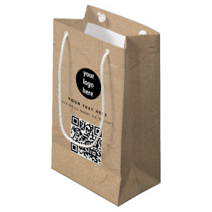 Rustic Kraft Brown QR Code Business Logo Small Gift Bag