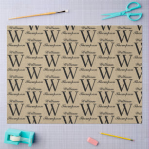 Rustic Kraft Brown Script Calligraphy Monogram Tissue Paper