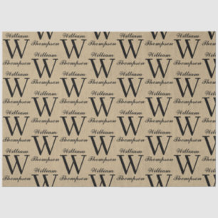 Rustic Kraft Brown Script Calligraphy Monogram Tissue Paper