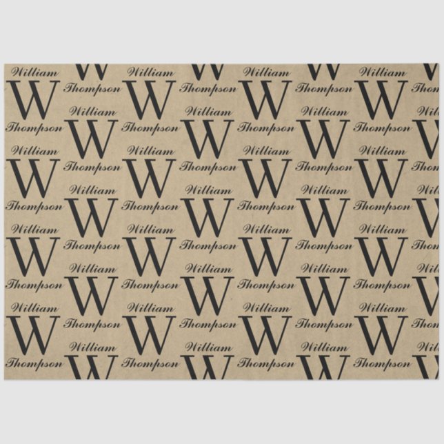 Rustic Kraft Brown Script Calligraphy Monogram Tissue Paper (Front)