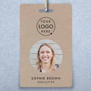 Rustic Kraft Business ID Minimalist Employee QR Badge