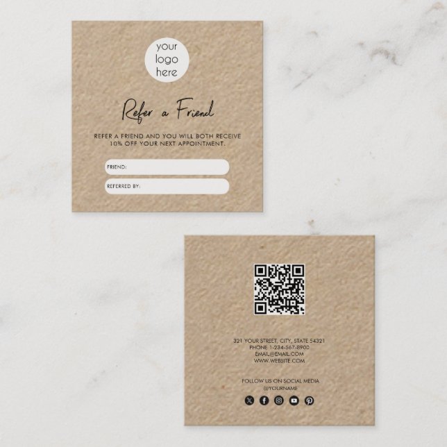 Rustic Kraft Business Refer A Friend Referral Card (Front/Back)