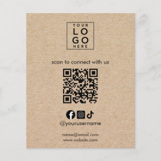 Rustic Kraft Business Social Media QR Code Logo Flyer