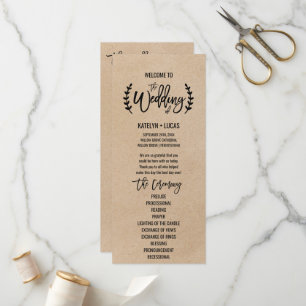 Rustic Kraft Calligraphy Memorial Wedding Program Programme