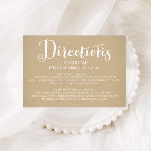 Rustic Kraft Calligraphy Wedding Directions Enclosure Card