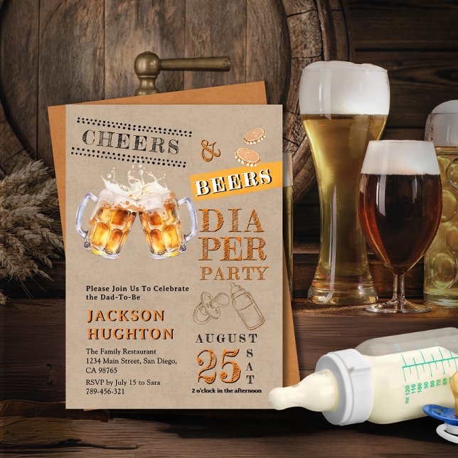 Rustic Kraft Cheers & Beers Diaper Party Invitation (Rustic Kraft Cheers & Beers Diaper Party Invitation)