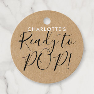 Rustic Kraft Chic Script Ready to Pop Baby Shower Favour Tags