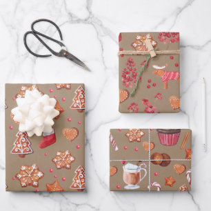 Rustic Kraft Christmas Baking Cookies And Cupcakes Wrapping Paper Sheet