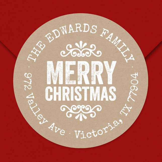 Rustic Kraft Christmas Circle Return Address Label (Creator Uploaded)