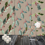 Rustic Kraft Christmas Floral Holly Red Berries Wrapping Paper Sheet<br><div class="desc">A holiday wrapping paper featuring watercolour-painted holly and berries in three different patterns.</div>