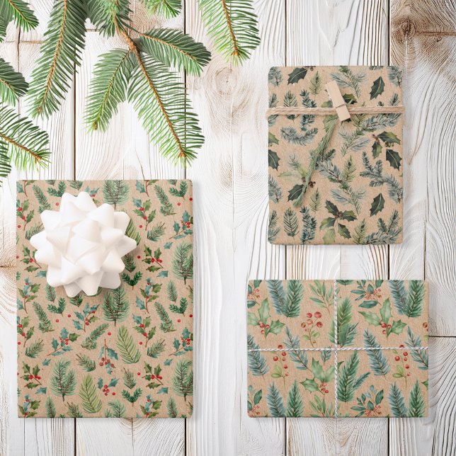 Rustic Kraft Christmas Floral Wrapping Paper Sheet (Creator Uploaded)
