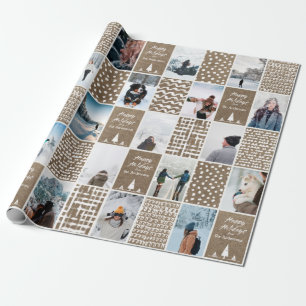 Rustic Kraft Christmas Personalise Collage Photo W Wrapping Paper