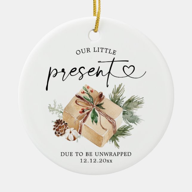 Rustic Kraft Christmas Pregnancy Announcement Gift Ceramic Tree Decoration (Front)