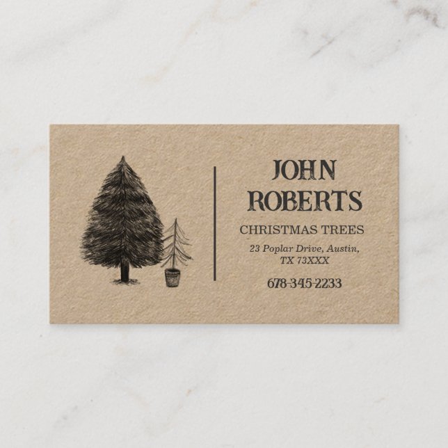 Rustic Kraft Christmas Tree  Business Card (Front)