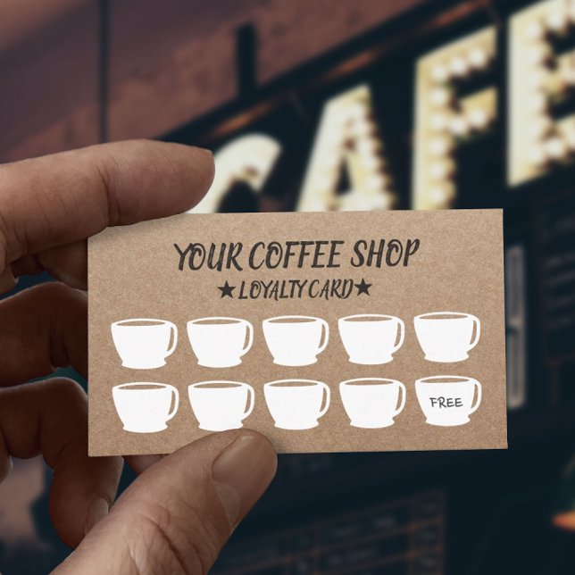 Rustic Kraft Coffee Cups Coffee Loyalty Cards (Creator Uploaded)