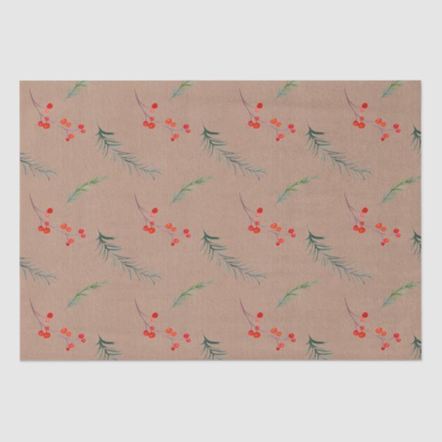 Rustic Kraft Colour Winter Spruce & Berries  Tissue Paper (Front)