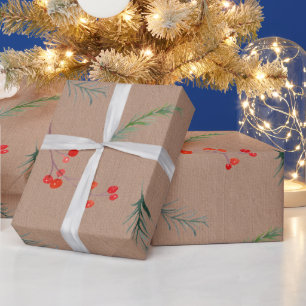 Rustic Kraft Colour Winter Spruce & Berries Wrappi Wrapping Paper