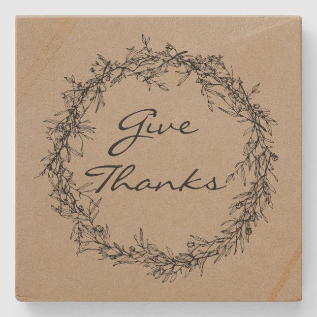 Rustic Kraft Coloured Give Thanks Stone Coaster (Front)