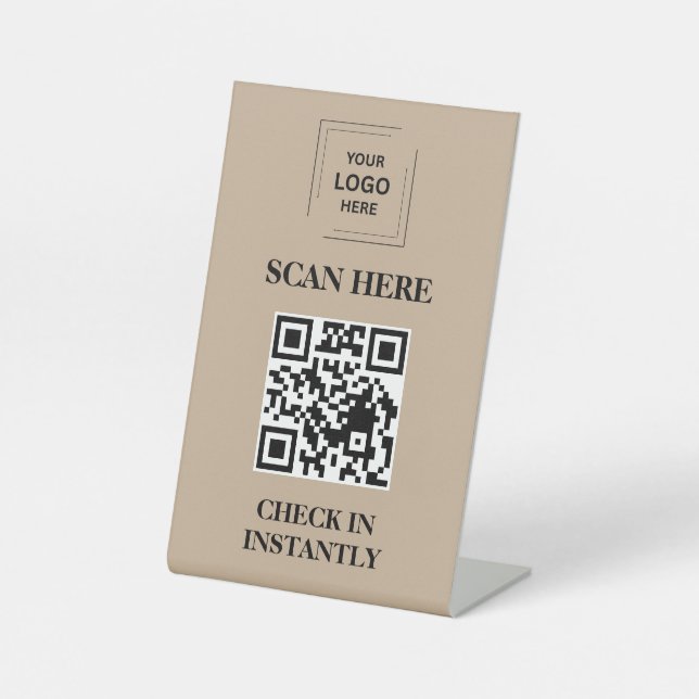 Rustic Kraft Contactless Check In Display Pedestal Sign (Front)