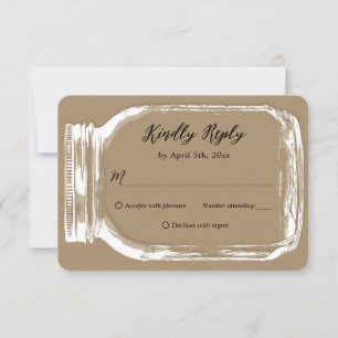 Rustic Kraft Country Burlap Mason Jar Wedding RSVP Card