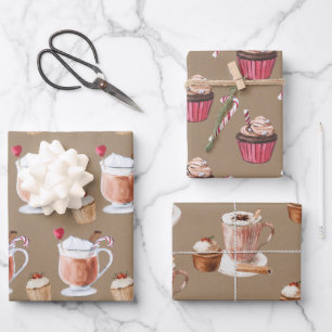 Rustic Kraft Cupcakes And Lattes  Wrapping Paper Sheet