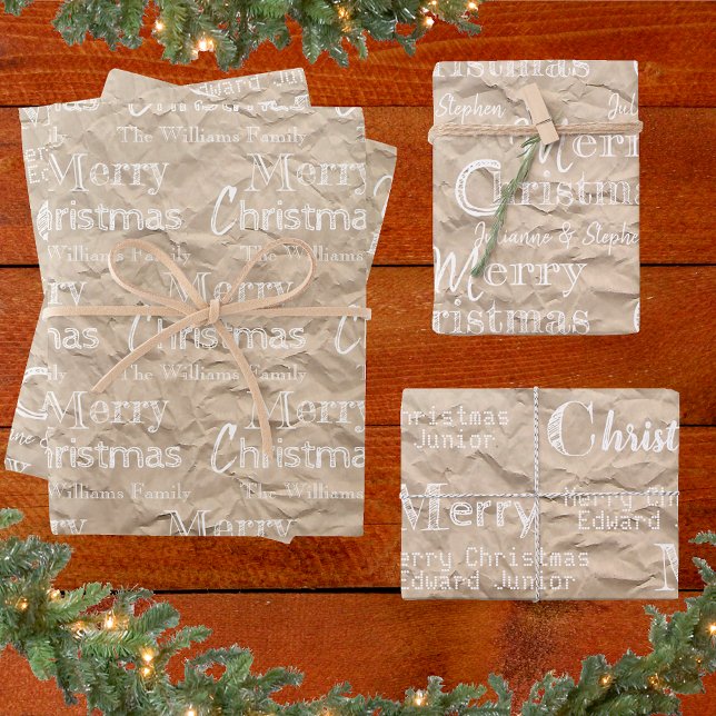 Rustic Kraft Distressed White Font Merry Christmas Wrapping Paper Sheet (Creator Uploaded)